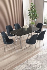 Lena étkezőgarnitúra, fekete márvány-króm, 160 cm – TR240CHR2905