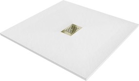 Mexen Hugo, négyzet alakú zuhanytálca SMC 100 x 100 cm, fehér, arany borítás, 42101010-G