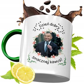 Zöld Bögre Andrzej Duda Elnök Ajándék Nyomtatott Fotóval