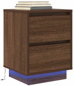 2 db barna tölgyfa éjjeliszekrények LED világítással 38x34x50cm