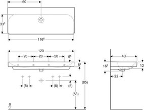 Geberit 500.225.01.1 - Falra szerelhető dupla mosdó Smyle Square 120x48 cm, kerámia/fehér