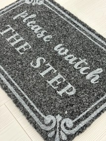 &#039;Please watch the step&#039; antracit szennyfogó szőnyeg 40x70 cm
