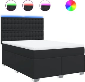 vidaXL fekete műbőr rugós ágy matraccal 140 x 190 cm