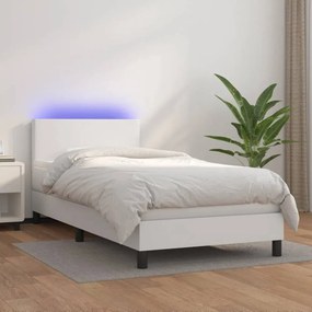 Fehér műbőr rugós ágy matraccal és LED-del 100x200 cm