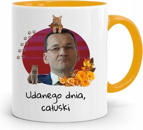 Sárga Politikus Bögre Mateusz Morawiecki Miniszterelnök fényképes nyomtatással