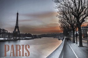 Poszter 30x20cm Szajna folyó és az Eiffel-torony alkonyatkor, Assaf Frank