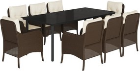 vidaXL 9 részes barna polyrattan kerti étkezőgarnitúra párnákkal