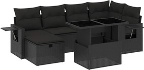 vidaXL 7 részes fekete polyrattan kerti ülőgarnitúra párnával
