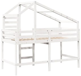 fehér tömör fenyőfa galériaágy létrával és tetővel 80 x 200 cm