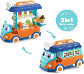 Újdonság 2 az 1-ben Kinyitható Játék Minibusz és Büfékocsi élethű fény- és hanghatásokkal és rengeteg kiegészítővel – 34 részes