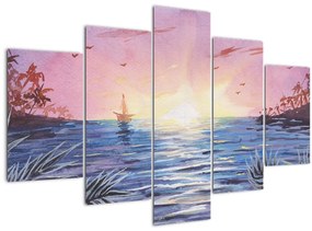 Kép - naplemente a víz felett, akvarell (150x105 cm)