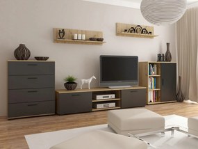 Chopin 2 bútorfal, artisan tölgy/fekete színben, Per TV-szekrénnyel