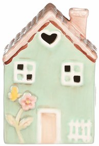 Kerámia házikó LED-del, 10 x 7 x 14 cm, tavasz, sötétzöld