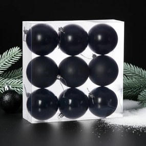 Fekete műanyag karácsonyi gömb szett 9x8cm