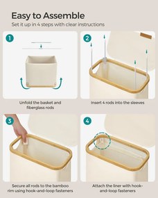 Keskeny szennyeskosár fedéllel, 65 L, krémfehér