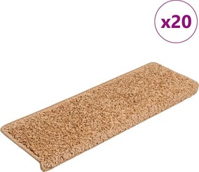 vidaXL 20 db lépcsőszőnyeg, 65 x 21 x 4 cm, bézs, téglalap alakú széllel