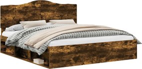vidaXL Ágykeret fejtámlával Füstölt tölgy 200 x 200 cm Tömör fenyőfa