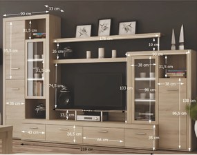 Nappali sor LED világítással, sonoma tölgyfa, ATLANTIS NEW