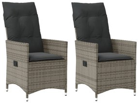 vidaXL 2 db szürke polyrattan dönthető kerti szék párnákkal