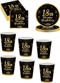 Bögre Szett Tányérok Papírszalvéta 18. születésnap Fekete-arany Ga