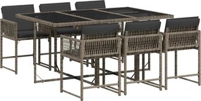 vidaXL 7 részes szürke polyrattan kerti étkezőgarnitúra párnával