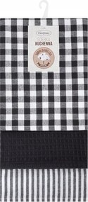 Konyhai törlőkendő szett 3 db-os Lucy 50x75 fekete fehér kockás ostya