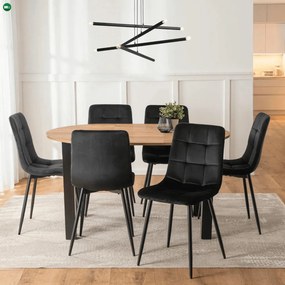 szett étkezőasztal HARRY 102-142 cm craft tölgy/fekete és 6 szék PERU fekete