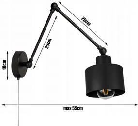 Glimex LAVOR hosszú karos állítható fekete fali lámpa kapcsolóval 1x E27 + ajándék LED izzó