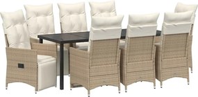 vidaXL Kert étkező szett párnával 9 pcs Bézs polirattan