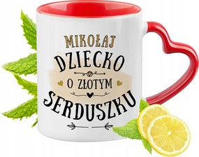 Piros bögre szív alakú füllel Mikulásnak Ajándék