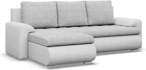 Tokio sarokkanapé, 2 ágyneműtartóval, fonott + műbőr, baloldali, szürke - fehér