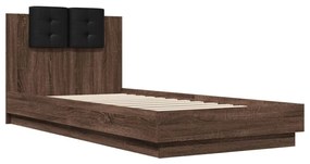 barna tölgyszínű szerelt fa ágykeret fejtámlával 90 x 200 cm