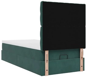 vidaXL Ottomán ágykeret matracokkal sötétzöld 90x200cm bársony