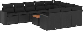 vidaXL 11 részes fekete polyrattan kerti ülőgarnitúra párnákkal