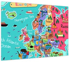 Kép - gyermek térkép Európa (üvegen) (70x50 cm)