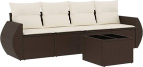 vidaXL 5 részes barna polyrattan kerti ülőgarnitúra párnával