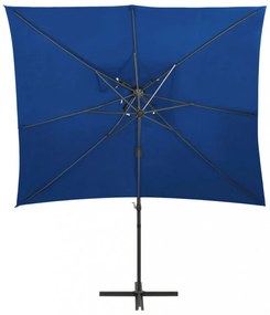 azúrkék dupla tetejű konzolos napernyő 250 x 250 cm