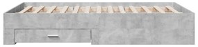 betonszürke szerelt fa ágykeret fiókokkal 140 x 190 cm