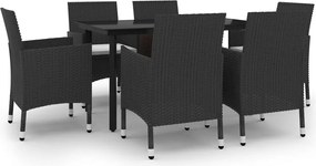 vidaXL 7 részes polyrattan és üveg kerti étkezőgarnitúra párnákkal