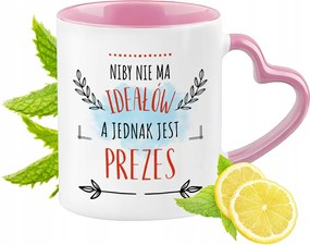 Elnöki bögre Rózsaszín, szív alakú füllel Kávé ajándék