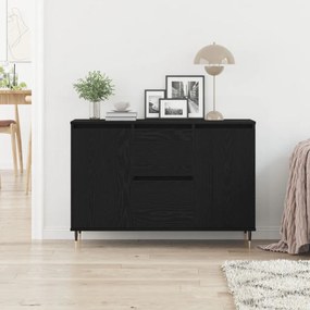 Oldalszekrény Ajtókkal és Fiókokkal Fekete Tölgy 101,5x35x70 cm