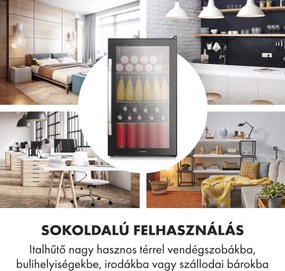 Klarstein Beersafe XXL Onyx, hűtőszekrény, E energiahatékonysági osztály, 3 fém rács, panoráma üvegajtó