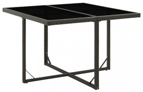 fekete polyrattan és üveg kerti asztal 109 x 107 x 74 cm