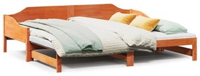 viaszbarna tömör fenyőfa kihúzható kanapéágy 90 x 200 cm