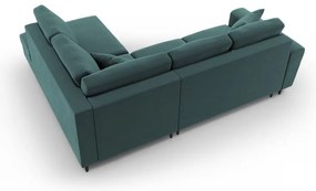 Petróleum színű bársony kinyitható tárolóhelyes sarokkanapé (jobb oldali-L alakú) Kyoto – Cosmopolitan Design