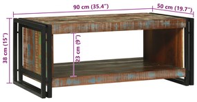 Dohányzóasztal 90x50x38 cm Tömör Fa Újrahasznosított