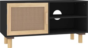 vidaXL fekete fenyőfa és természetes rattan TV-szekrény 80x30x40 cm