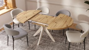 Mazzoni RENZO Artisan Tölgy/bézs láb (pezsgő) - KEREK ASZTAL Ø110 180 cm-re BŐVÍTHETŐ | A KONYHÁBA ÉTKEZŐBE NAPPALIBA RETRO