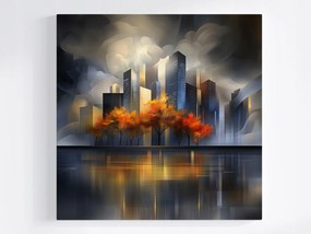 Poszter Város Felhőkarcolók Fák Ősz Víz Tükröződés 80x80