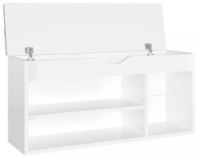 magasfényű fehér szerelt fa cipőtároló pad párnával 104x30x49cm
